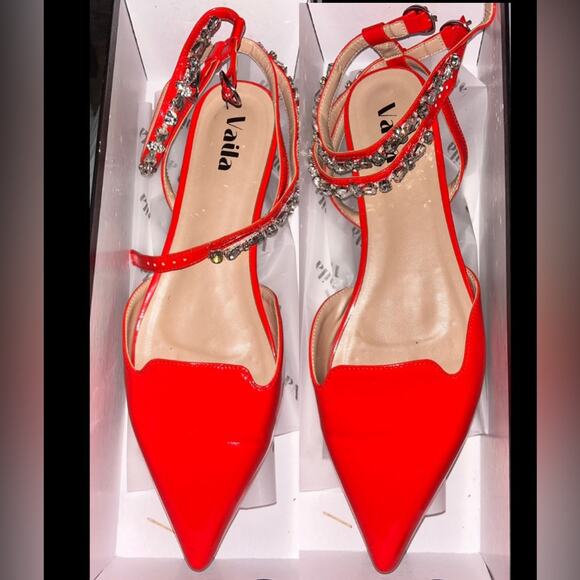 Women's Vaila Rosalind Rhinestone Ankle-Strap Flat Sandals Red Size 11 - Picture 5 of 12